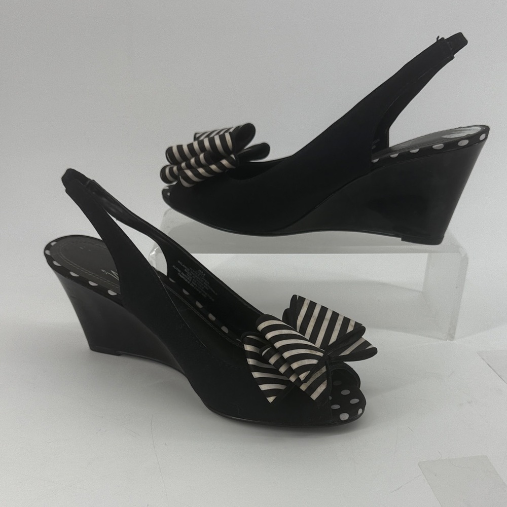 IMPO Elegant Black Wedge Slingback Shoes with Bow